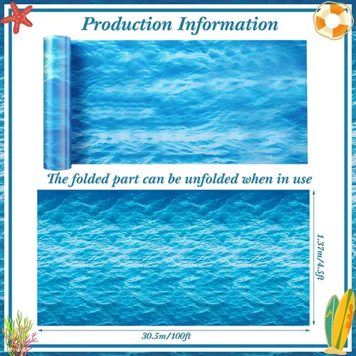 Miniatura 2 de Irenare 1 rollo de mantel de plástico con diseño de olas del océano de 54 pulgadas x 100 pies, cubierta de mesa con estampado de agua, mantel de mar