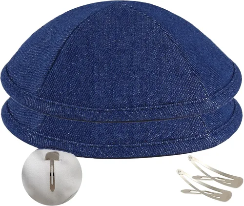 Miniatura 2 de Zion Judaica Denim Kippot Moda Yamaka Blue Jeans Skullcaps Bulk BarBat Mitzvah Kippahs Chuppah Boda Souvenirs