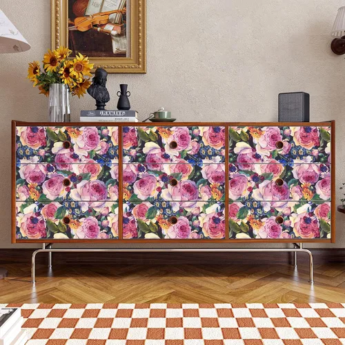 Miniatura 3 de VaryPaper Papel tapiz vintage floral oscuro de 17.7 x 78.7 pulgadas, diseño de peonía de acuarela, papel tapiz de flores para despegar y pegar