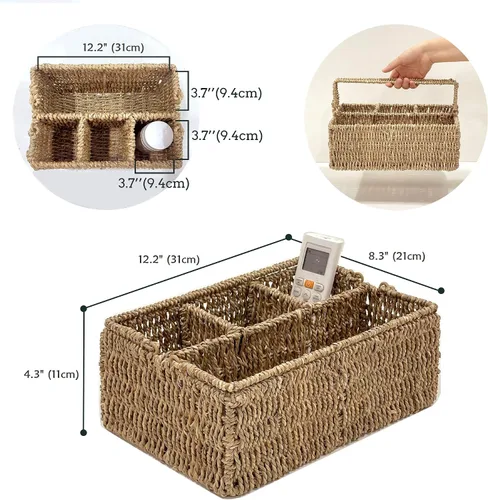 Miniatura 4 de PEMAR Organizador grande de utensilios tejido a mano de tamaño L, soporte de mimbre de yute natural para mesa, juego de cocina, organizador
