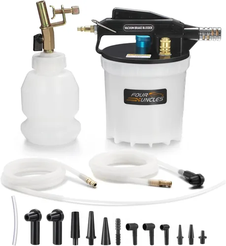 FOUR UNCLES Kit de bomba de vacío de purga de frenos - Extractor neumático de líquido de frenos con botella de recarga de 1 litro para purga de