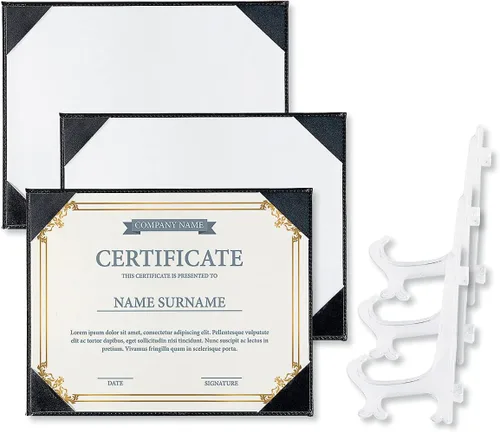 Miniatura 6 de Fine Stationery Porta certificados de piel sintética negra con soporte de caballete acrílico, paquete de 3, capacidad para documentos tamaño carta