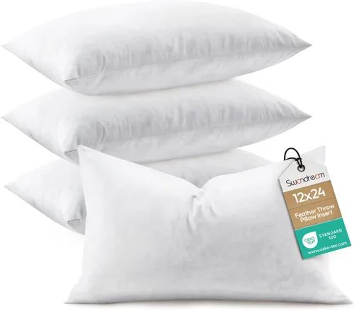 Miniatura 9 de Juego de 2 rellenos de almohada lumbar de plumas de 12 x 20 pulgadas, relleno de almohada decorativa para fundas, ajuste más completo con soporte