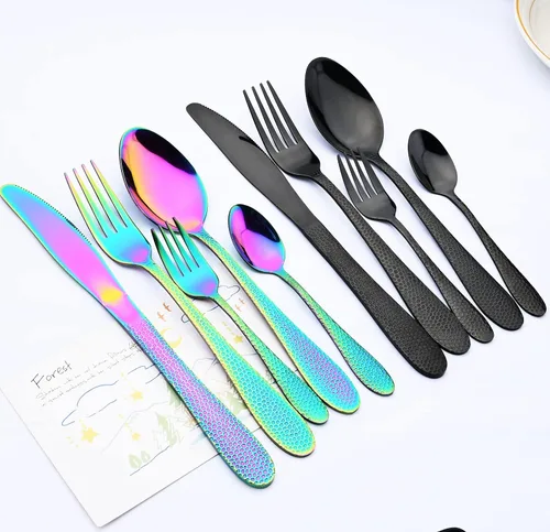 Miniatura 5 de Juego de cubiertos de acero inoxidable 18/10 de 5 piezas, cuchillo de cocina negro, tenedor, cuchara, vajilla para fiesta, cena, cubiertos, servicio