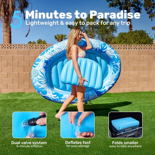Miniatura 7 de Sloosh Flotador inflable para piscina, flotador ovalado de 70 x 50 pulgadas para adultos, flotadores de balsa para piscina, tumbona personal