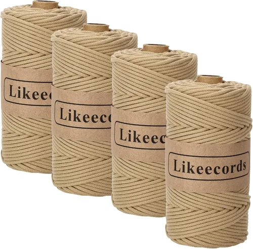 Miniatura 49 de Cordón de Algodón Trenzado 3mm x 109 yardas - Cuerda de Macramé Colorida para Manualidades, Ganchos, Colgantes de Pared - 100% Algodón Natural