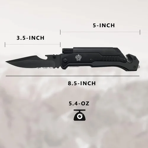 Miniatura 6 de Cuchillo de bolsillo militar EDC de 8.5 pulgadas para exteriores, 7 en 1, cuchillos plegables multifunción con iniciador de fuego, cortador de Negro