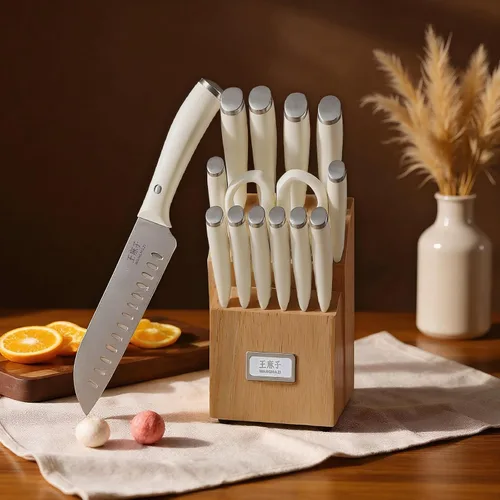 Miniatura 3 de WANGMAZI Juego de cuchillos de cocina de 15 piezas con afilador integrado, juego de cuchillos de cocina aptos para lavavajillas, cuchillos de acero