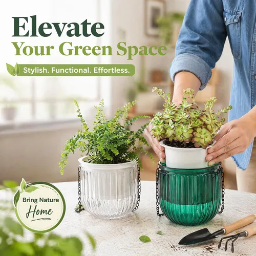 Miniatura 8 de Pumtus Paquete de 3 macetas colgantes para plantas de interior, maceta de riego automático de 6.5 pulgadas con orificio de drenaje, cesta colgante