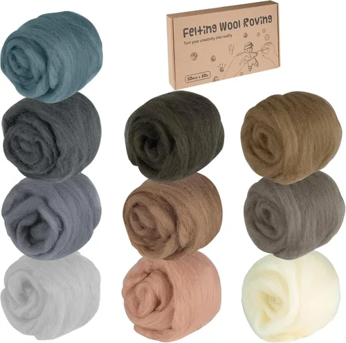 Lemonfilter Lana de fieltro de aguja, 10 colores naturales de lana de fibra suave (0.35 oz/color) para materiales de manualidades, suministros de