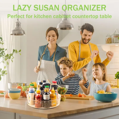 Miniatura 8 de Paquete de 2 organizadores de gabinete Lazy Susan con asa de 12 pulgadas, tocadiscos giratorios transparentes Lazy Susan para despensa, fregadero