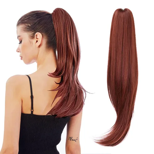 Miniatura 24 de Extensión de Cola de Caballo, Extensión de Cabello con Garra Larga de 20", Piezas de Cabello Sintético Ondulado Liso con Clip en Peluca de Cola