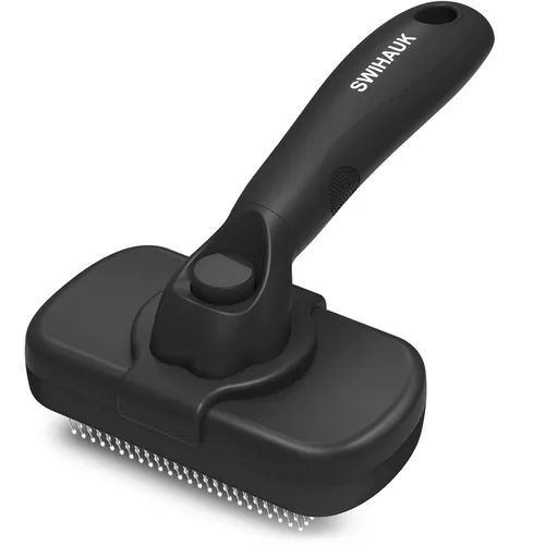 Swihauk Cepillo Deslizante de Autolimpieza para Perros y Gatos - Cepillo de Desenredado y Aseo Amigable con la Piel para Mascotas con Pelo, Negro
