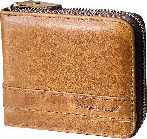 Miniatura 38 de Admetus - Cartera de piel auténtica para hombre con cremallera, plegable