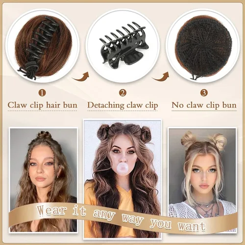 Miniatura 4 de SOFEIYAN 2 extensiones de cabello sintético con clip de garra, accesorio para peluca, moño espacial updo, moño desordenado con orejas de gato