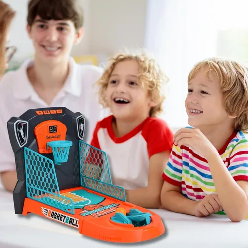 Miniatura 5 de Juego de baloncesto de mesa: mini arcada de escritorio compacta, juego de escritorio para interiores con puntuación electrónica, luces y sonido