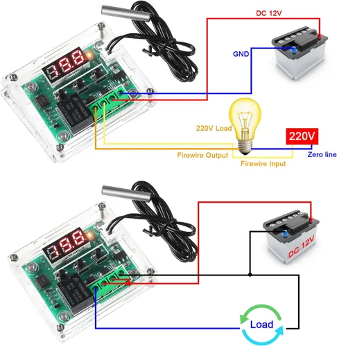 Miniatura 4 de 2 módulos controladores de temperatura W1209, pantalla LED, módulo de termostato digital con funda DC 12 V, interruptor electrónico digital