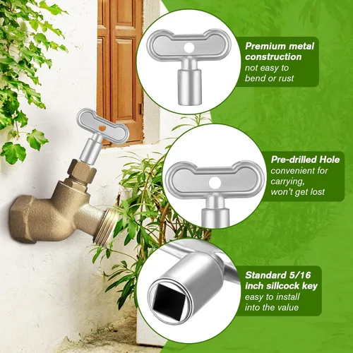Miniatura 3 de Enhon - Llave de agua de paso de 5/16 pulgadas compatible con Danco 80132, llave de espiga de agua, mango de grifo exterior de broca cuadrada se