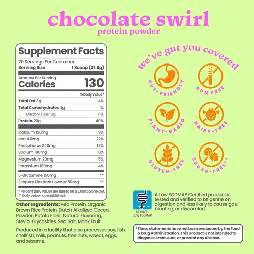 Miniatura 8 de Proteína en polvo amigable con el intestino para estómagos sensibles, bajo FODMAP, 0.71 onzas de proteína vegana de guisantes y arroz con fibra