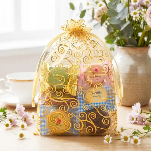 Miniatura 5 de joycraft 50 bolsas de regalo de organza – 11.8 x 7.9 pulgadas, bolsas de regalo de malla dorada con cordón, bolsa de organza para regalo de San