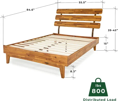 Miniatura 3 de Bme Caden Base de cama de lujo de 15 pulgadas con cabecera ajustable, estilo de mediados de siglo con madera de acacia, no necesita somier, soporte