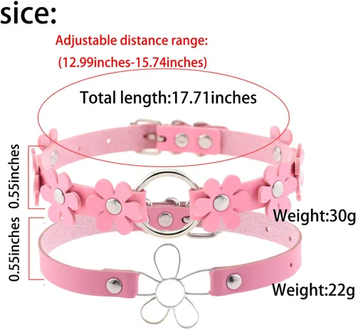 Miniatura 2 de Gargantilla gótica de PU para mujer, 2 piezas, anillo redondo, diseño de flores, collar de cuero para mujer
