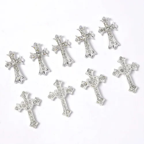 Miniatura 6 de 10 dijes de cruz retro para uñas, diamantes de imitación de aleación, dijes de cruz punk gótico, suministros de arte de uñas para decoración de uñas
