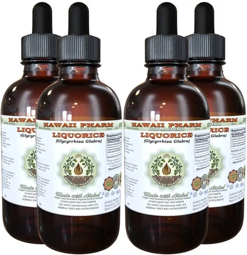 HawaiiPharm Extracto líquido sin alcohol de regaliz, regaliz orgánico (Glycyrrhiza Glabra) Suplemento herbario natural de glicerita de raíz seca, 4