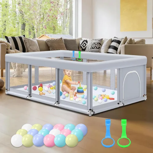 Miniatura 14 de Fshibila Corralito para bebés con alfombra, corralitos para bebés y niños pequeños, corralito de juego BabyFence para interiores y exteriores, patio