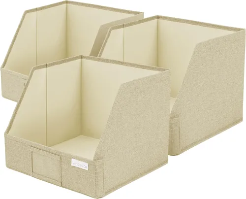Miniatura 9 de VIVIDECOR Contenedores de almacenamiento trapezoidales, paquete de 3 organizadores y cestas de armario, contenedor frontal abierto para estantes