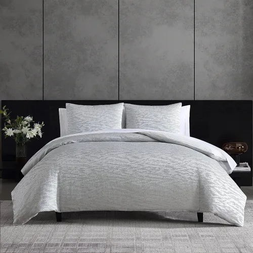 Miniatura 11 de Vera Wang - Juego de funda de edredón tamaño Queen, ropa de cama de algodón suave con sensación de tejido texturizado, cierre de botón y lazos