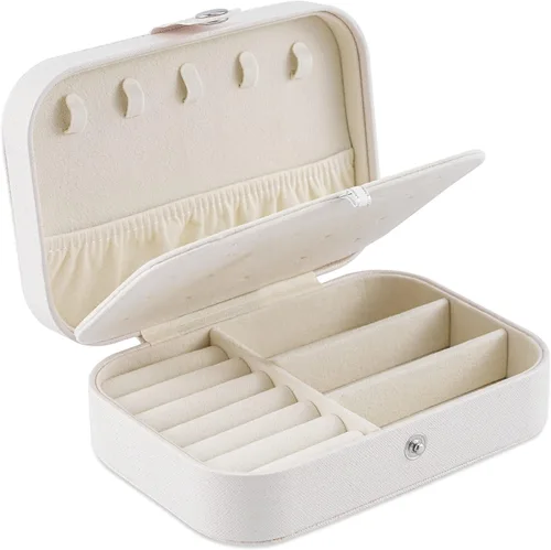 Joyero de viaje, organizador de joyas pequeño de piel sintética para mujeres y niñas, mini estuche de viaje portátil de doble capa, cajas de