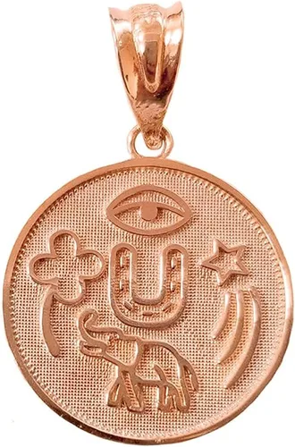 Miniatura 10 de Colgante de oro amarillo de 10 quilates, blanco o rosa, medalla de moneda redonda Talismán – Elección de metal