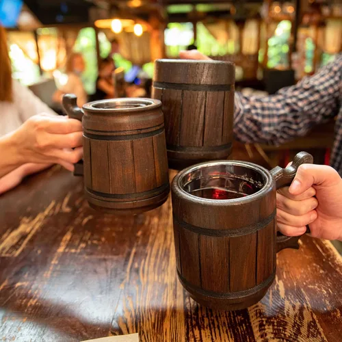 Miniatura 6 de Copa de acero inoxidable, hecho a mano, taza de cerveza, hombres, ecológica, recuerdo retro café Juego de 6 tazas retro marrón 20 onzas
