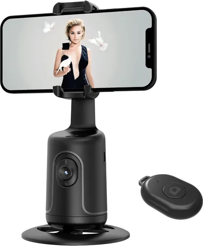 Miniatura 9 de Trípode de seguimiento facial automático, rotación de 360°, soporte para cámara de teléfono, soporte inteligente para disparos con palo selfie Negro