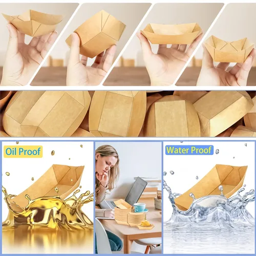 Miniatura 6 de Paquete de 180 bandejas desechables de papel kraft de 1/2 libra, pequeñas bandejas de papel ecológico para llevar, botes de servir alimentos, mini