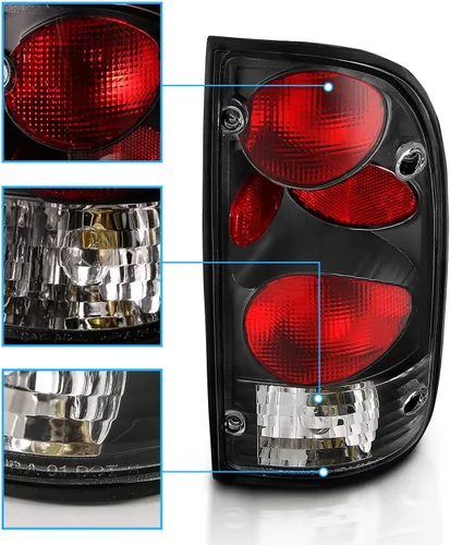 Miniatura 4 de AmeriLite juego de luces traseras de repuesto en negro para Toyota Tacoma 1995-2000 + bombilla y arnés - lado del pasajero y del conductor.