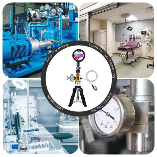 Miniatura 8 de Calibrador manual de presión y vacío (rango: -13 a 435 PSI) (solo bomba manual) para laboratorios de calibración, calibración de campo y calibración