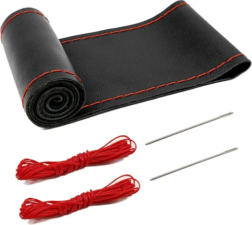 Miniatura 8 de Funda de volante de cuero PU Direct, 15 pulgadas, antideslizante, transpirable, sensación suave y cómoda, envoltura de costura de cuero PU genuino