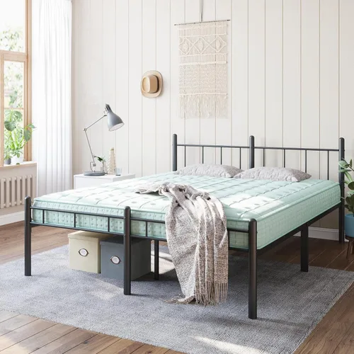 Miniatura 3 de Base de cama tamaño King de 14 pulgadas, no necesita somier, plataforma de metal con cabecero y piecero, soporte de listones resistentes, fácil