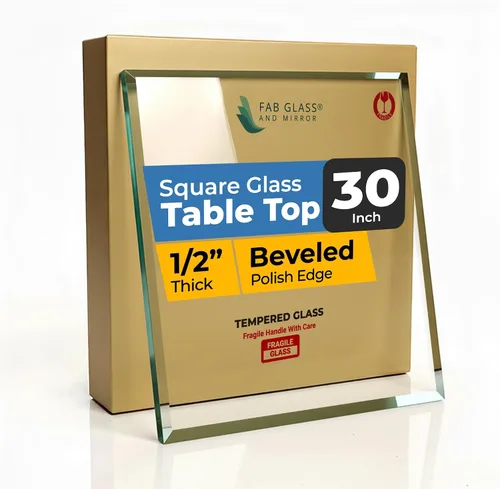 Miniatura 9 de Tablero de vidrio templado transparente de 10 pulgadas cuadradas con borde biselado de 1/2 pulgada de espesor para mesas de comedor, de café