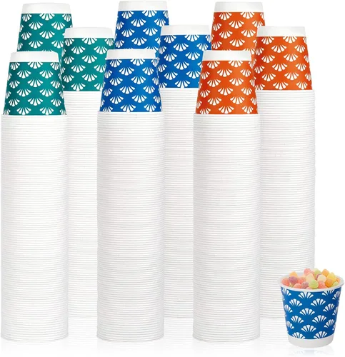 Miniatura 11 de JollyPack Paquete de 600 unidades de tazas de papel desechables para baño de 3 onzas, pequeñas tazas de enjuague bucal en naranja, azul y verde