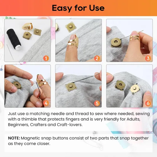 Miniatura 4 de 30 juegos de broches magnéticos, broches magnéticos para bolsos con accesorios de costura, cierres magnéticos para coser manualidades, bolsos, ropa