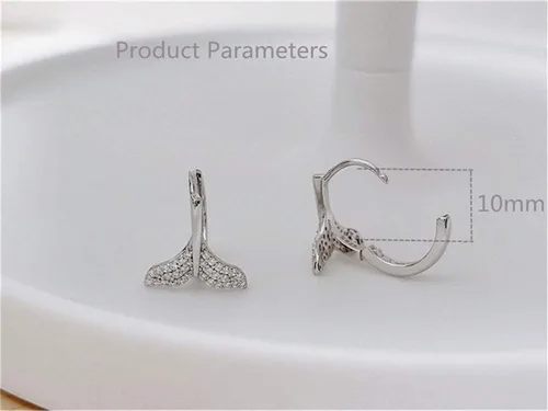 Miniatura 5 de Pendientes de aro pequeños de plata de ley 925 con circonita cúbica, diseño de cola de pez con forma de cola de pez, para cartílago