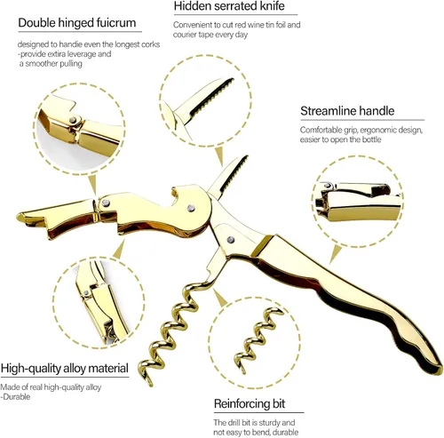Miniatura 6 de Sacacorchos para camareros profesionales, llave de vino de acero inoxidable para camareros de restaurantes, sacacorchos clásico todo en uno, abridor
