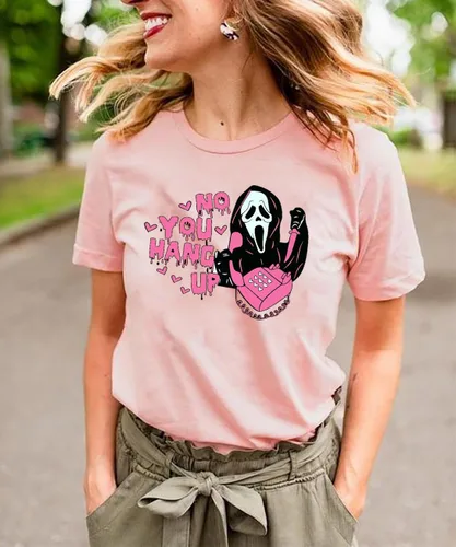 Miniatura 2 de Camiseta de Halloween con texto en inglés "No You Hang Up Scary Horror Movie Halloween" para mujer, divertida camiseta de fantasma, casual