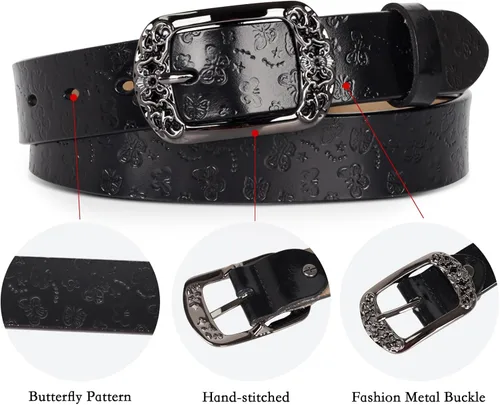 Miniatura 184 de Cinturón de cuero clásico con hebilla de metal para mujer con vestido de jeans