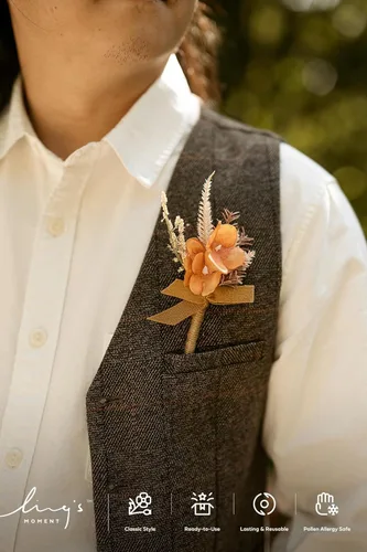 Miniatura 2 de Ramillete de Ling's Moment para Hombre, 10 piezas Boutonniere para Invitados de Boda, Flores Artificiales para Boda/Baile/Regreso a Casa, etc. Boho