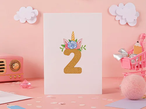 Miniatura 3 de Liif Tarjeta de feliz cumpleaños de 2º cumpleaños de unicornio, tarjeta de cumpleaños desplegable para niños de 2 años para niños, niñas, niños no.2
