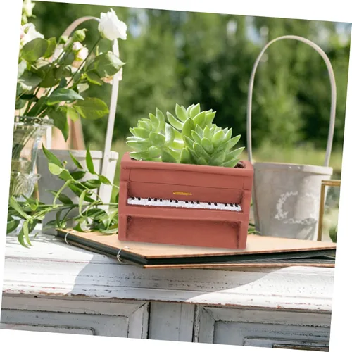 Miniatura 2 de NOLITOY Maceta de cemento para piano, maceta en forma de piano, maceta suculenta de cerámica para exteriores, plantas suculentas, plantador